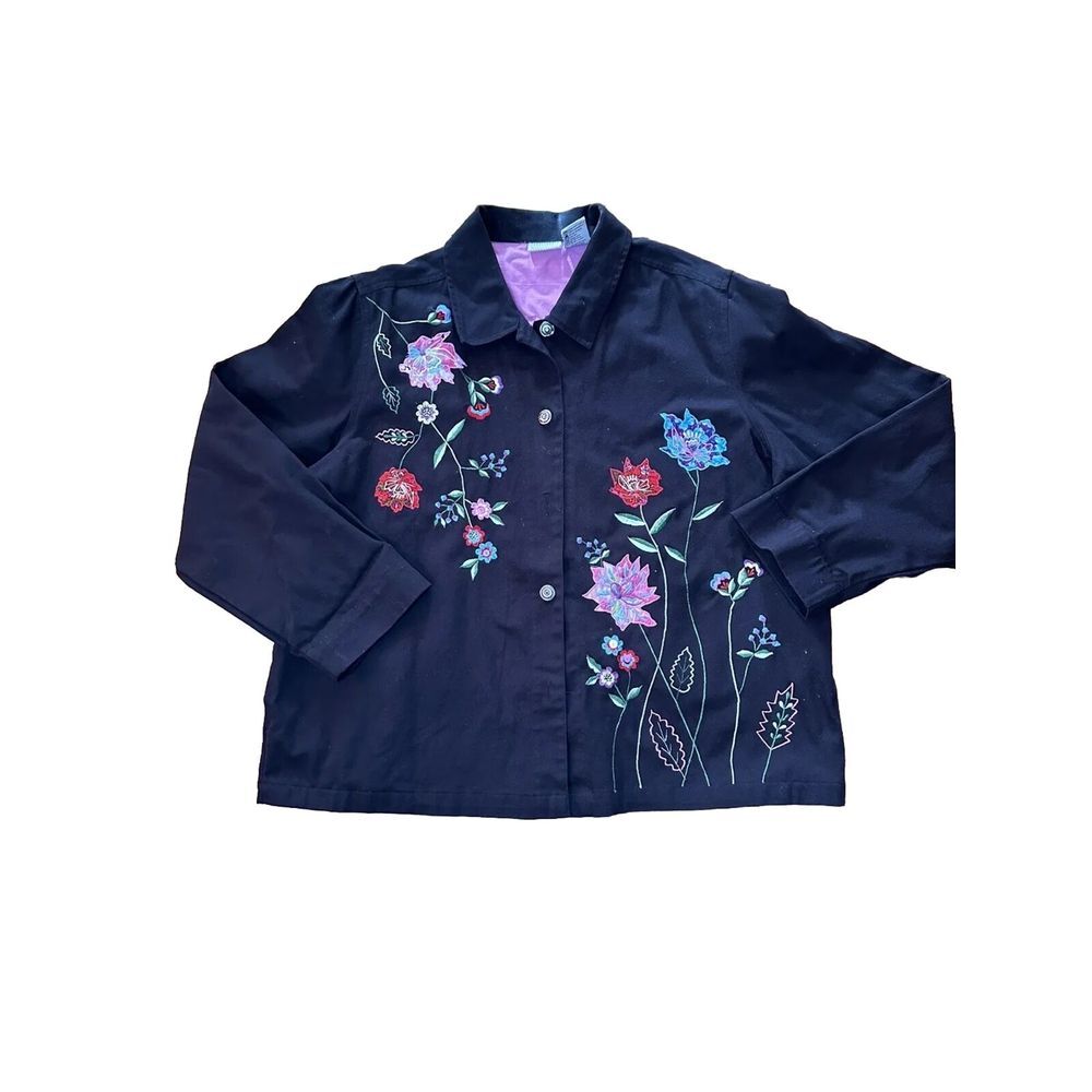 White Stag Womens Black Long Sleeve‎ Collared Embroidered Jacket Size XL (16/18)